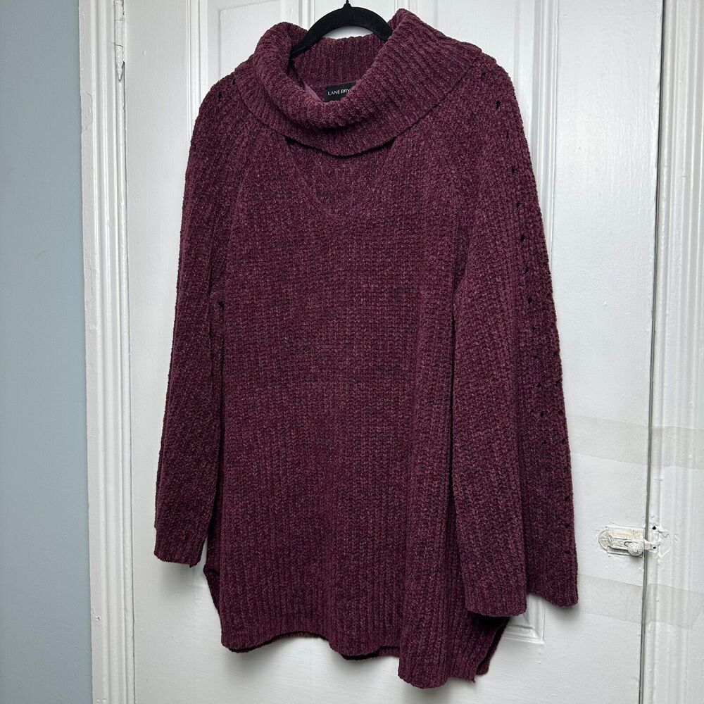 Lane Bryant Sweater Women 18/20 Purple Jewel Tone Pullover Chenille Cowl Neck